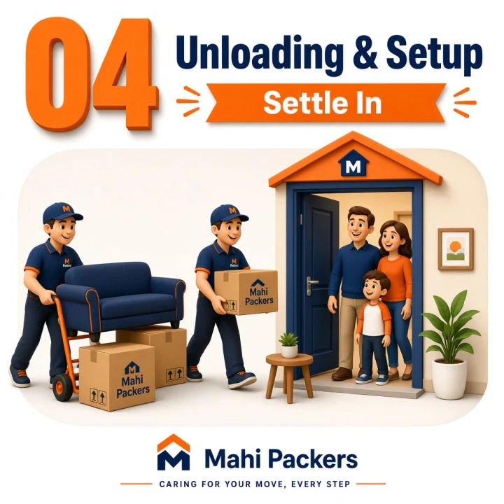 Mahi Packers moving process step 4 – unloading delivery and basic setup at the new Hosur address