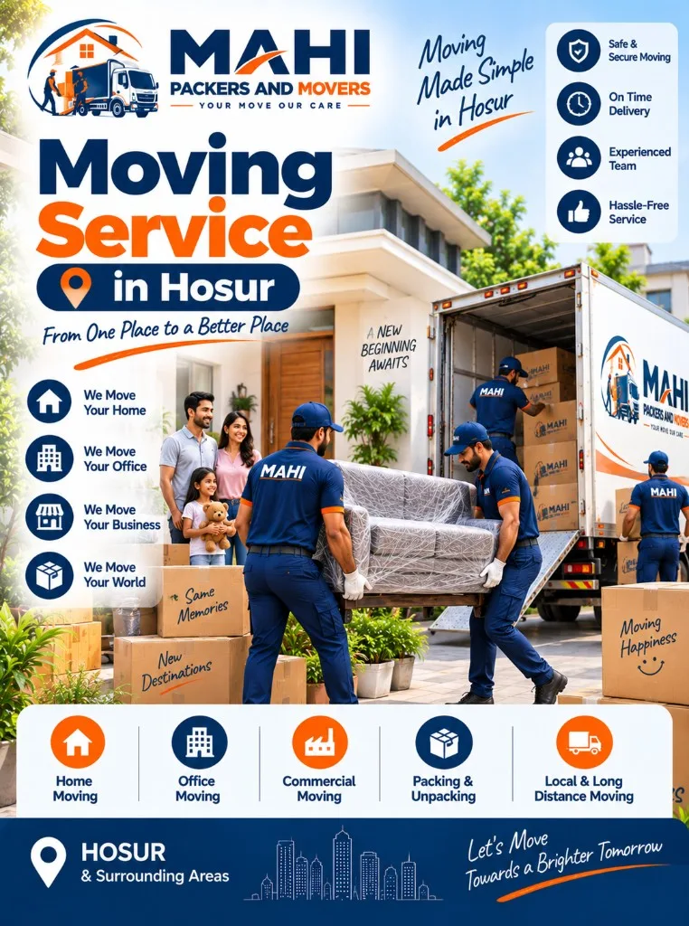 Complete moving services in Hosur by Mahi Packers and Movers – end-to-end home and office relocation with packing loading and delivery